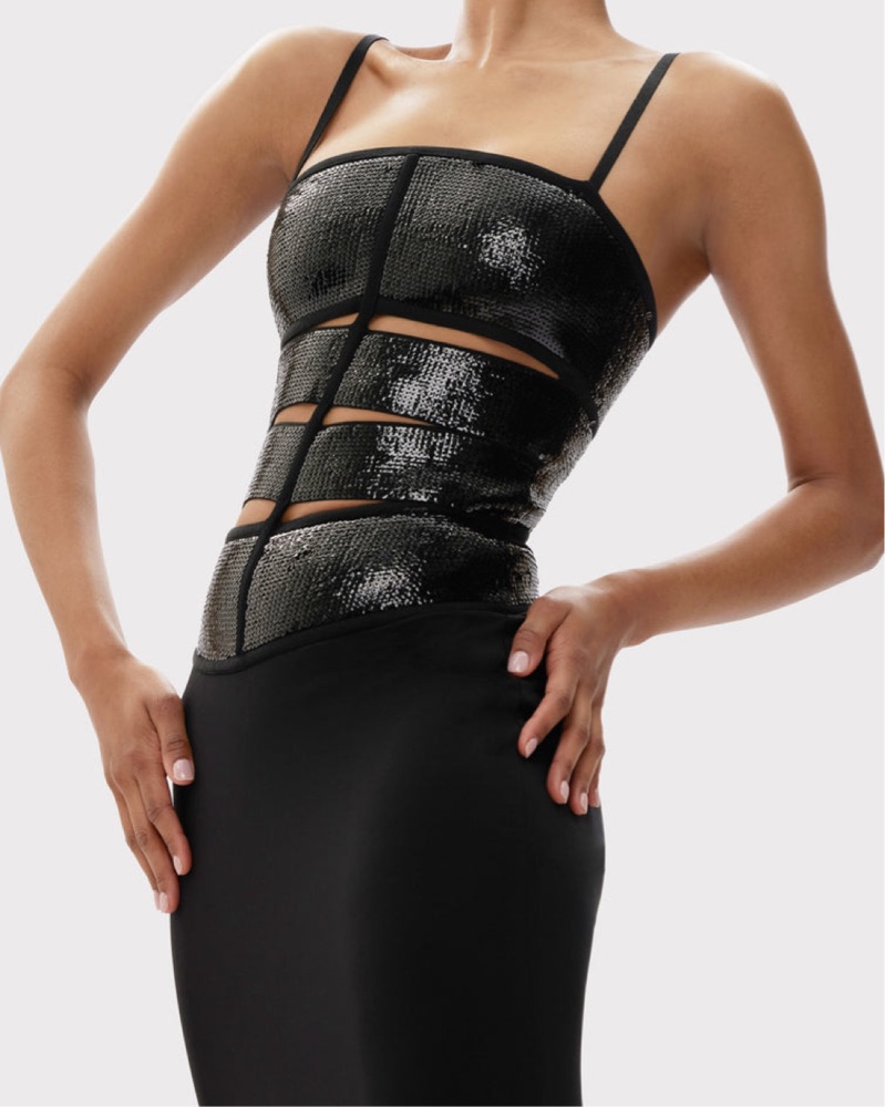 herve leger black sequin dress HERVE LEGER black SEQUINS CRISS CROSS Sleeveless BANDAGE BODYCON Dress S at  1stDibs