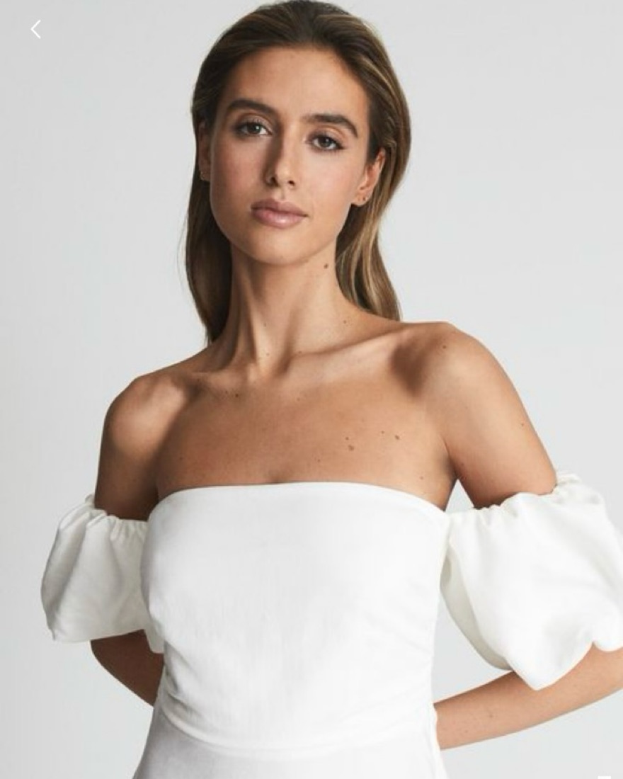 reiss off the shoulder midi dress Reiss Angelica Sheer-Sleeve Off-Shoulder Midi Dress
