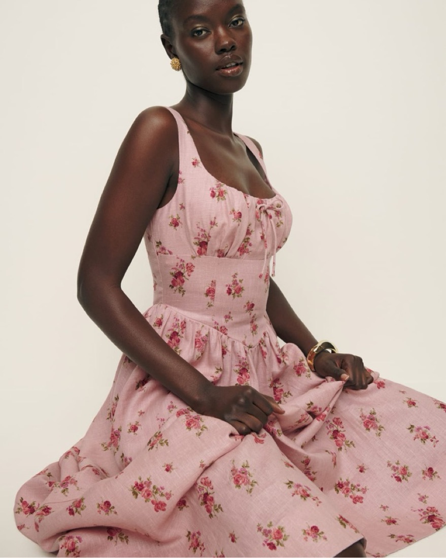 Balia Linen Dress Color: Tea Time by Reformation - Pickle