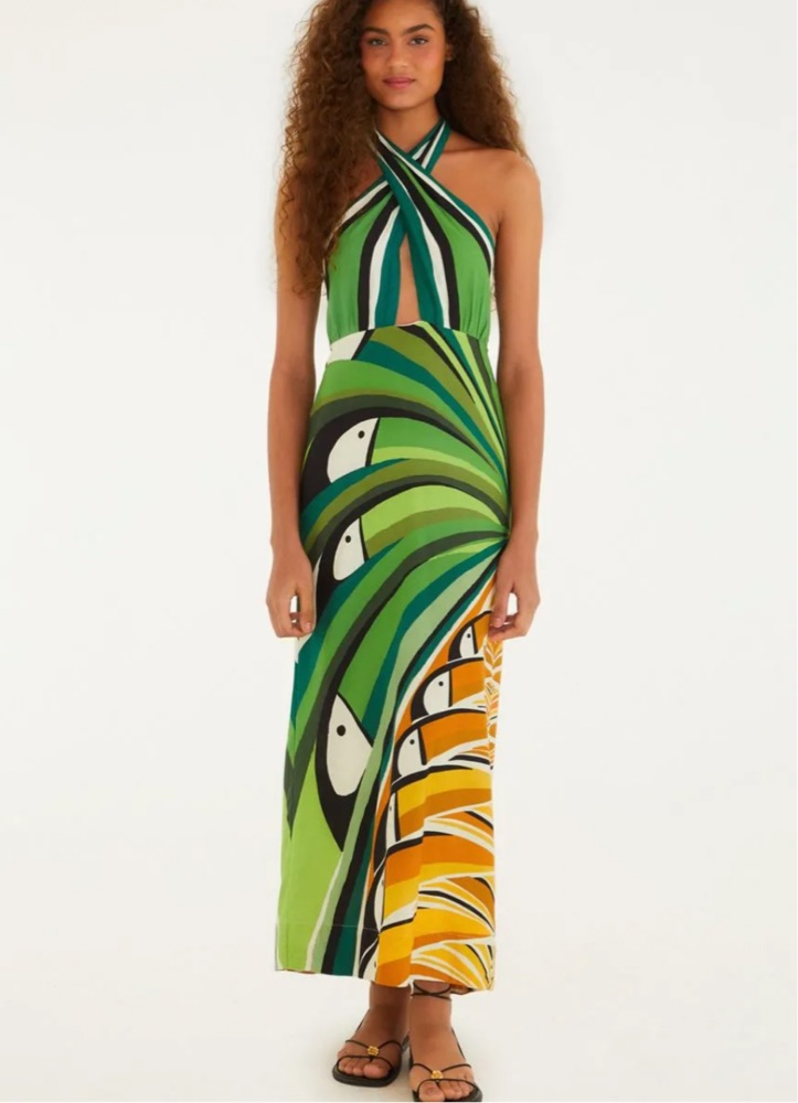 Farm Rio Tropical Halter Maxi Dress by Farm Rio - Pickle