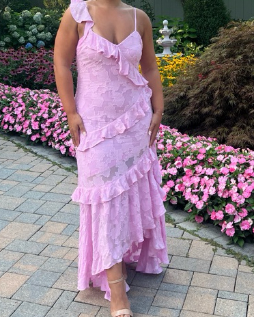 BHLDN Pink Asymmetric Ruffle Dress | Pickle