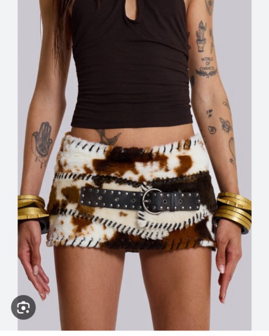 Faux Fur Whipstitch Mini Skirt in Cow by Jadedlondon - Pickle