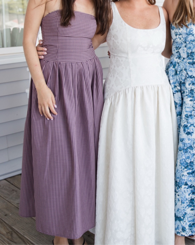 purple gingham strapless dress Strapless Gingham Seersucker Midi Dress (Women)