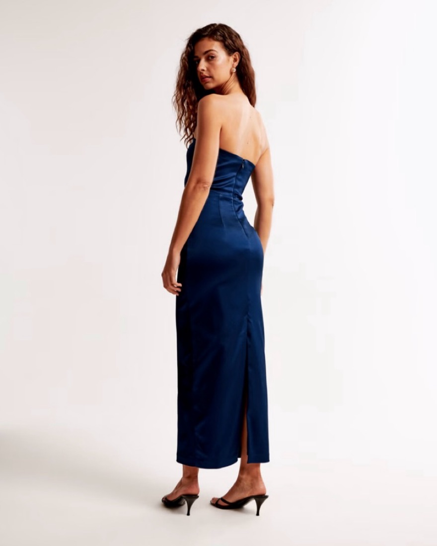 helaina midi dress - strapless a-line satin dress in navy Chiffon Strapless A-line Gown by Ladivine CD395 – ABC Fashion main image 0