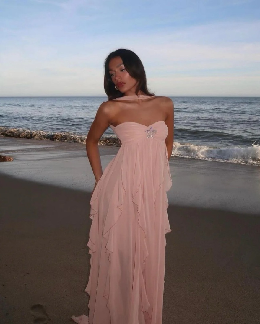 strapless open back dress Nana Jacqueline Peach Mariah Dress- Rent from Hauteline M main image 1