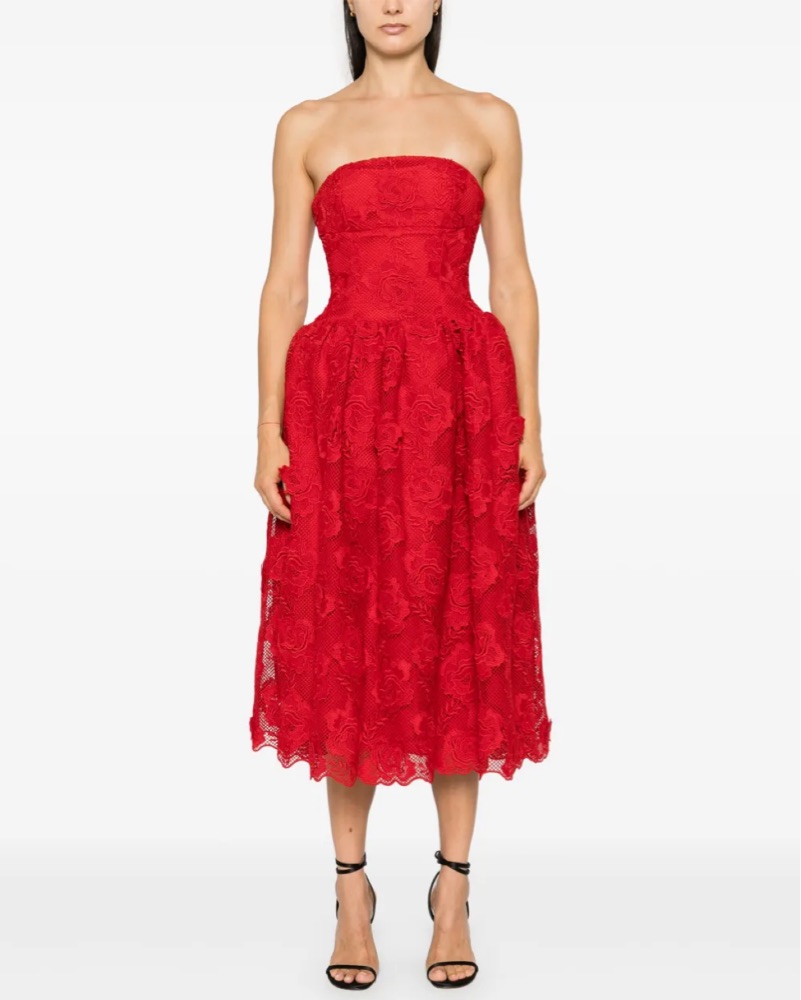 red bandeau midi dress Danni Strapless Bandeau Midi Dress Red  Girl In Mind