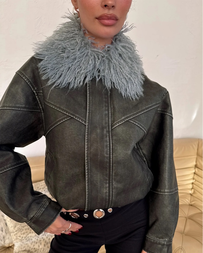Blue Fur Collar Coat Jacket by Princess Polly - Pickle