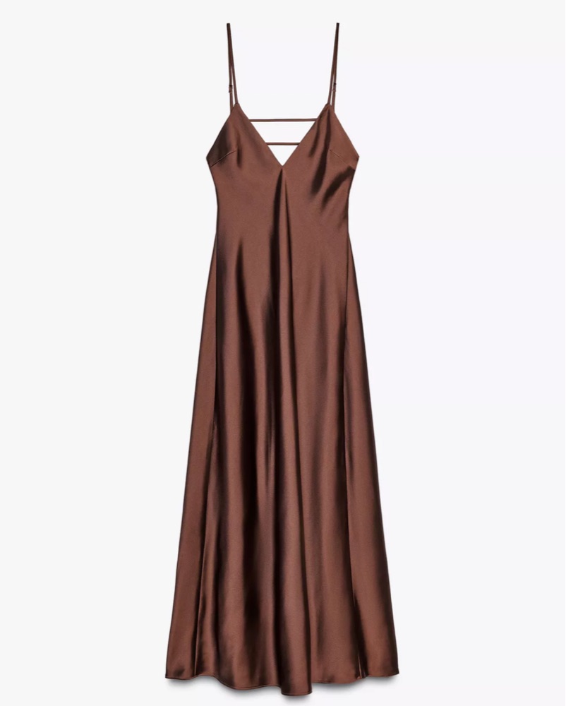 brown silk dress midi Anaïs Brown Midi Dress for Proms or Wedding Guests S main image 0