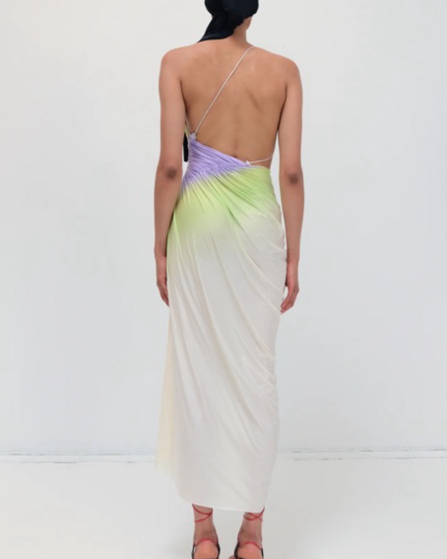 ash purple dress Daphne Cap Sleeves Ruffle Slit Dress