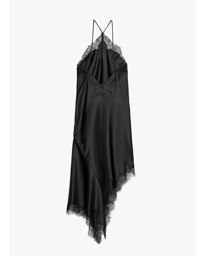 Black Lace Satin Midi Dress by ZARA - Pickle