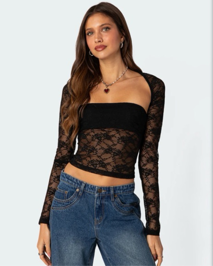 ADDISON SHEER LACE TWO PIECE TOP | Pickle