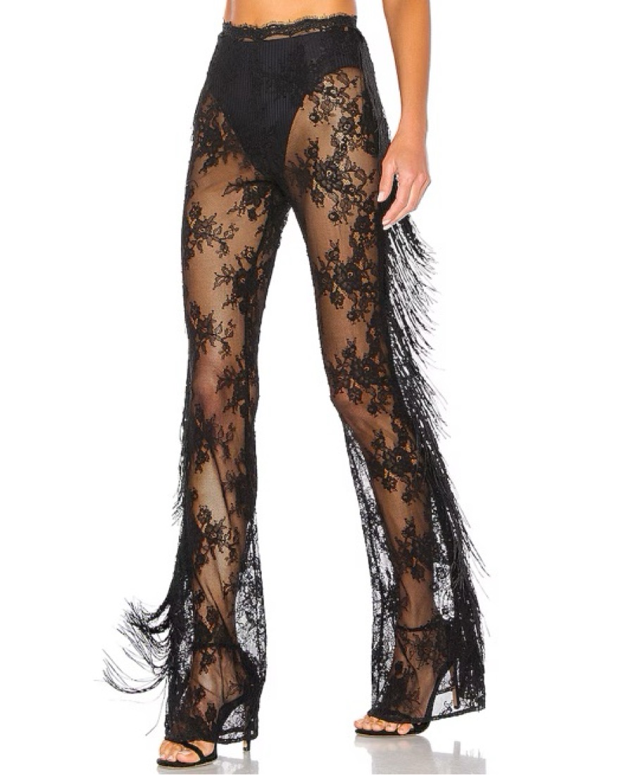 Black Lace Fringe Pants by Michael Costello - Pickle