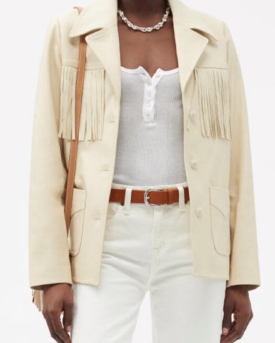 NILI LOTAN Cream Fringe Leather Jacket Pickle