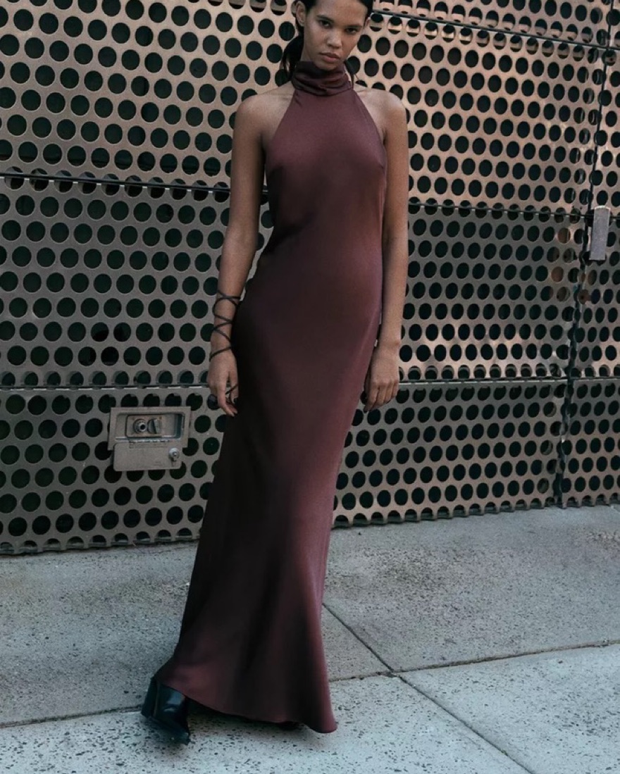 Zara SATIN EFFECT HALTER NECK LONG DRESS by Zara - Pickle