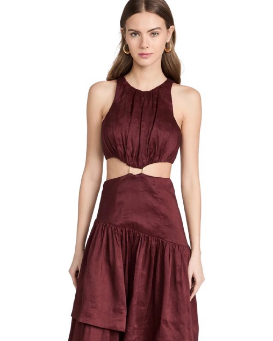 Aje Burgundy Cut Out Ruffle Dress by Aje - Pickle