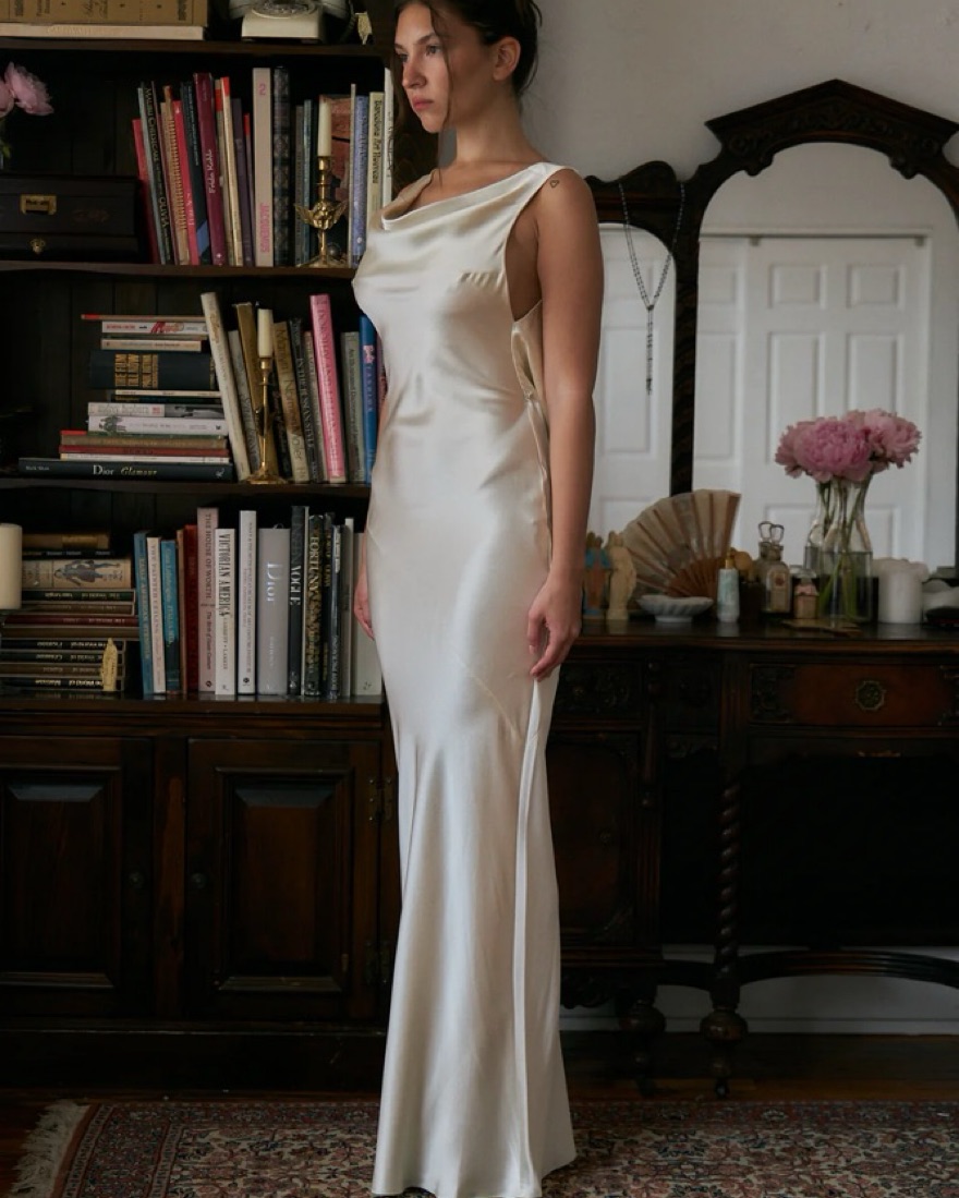 mirror palais double cowl lady length dress Double Cowl Lady Length Dress in Crme