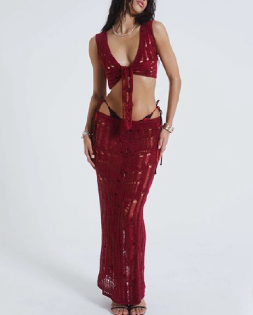 Red Two Piece Crochet Jaded London Set | Pickle