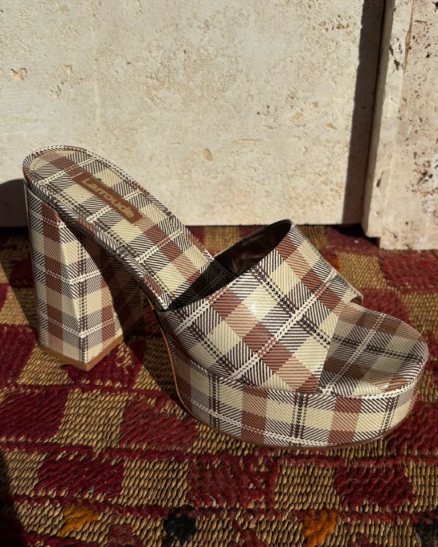 Steve Madden Trixi Blue and White Checkered Chunky Heels by Steve