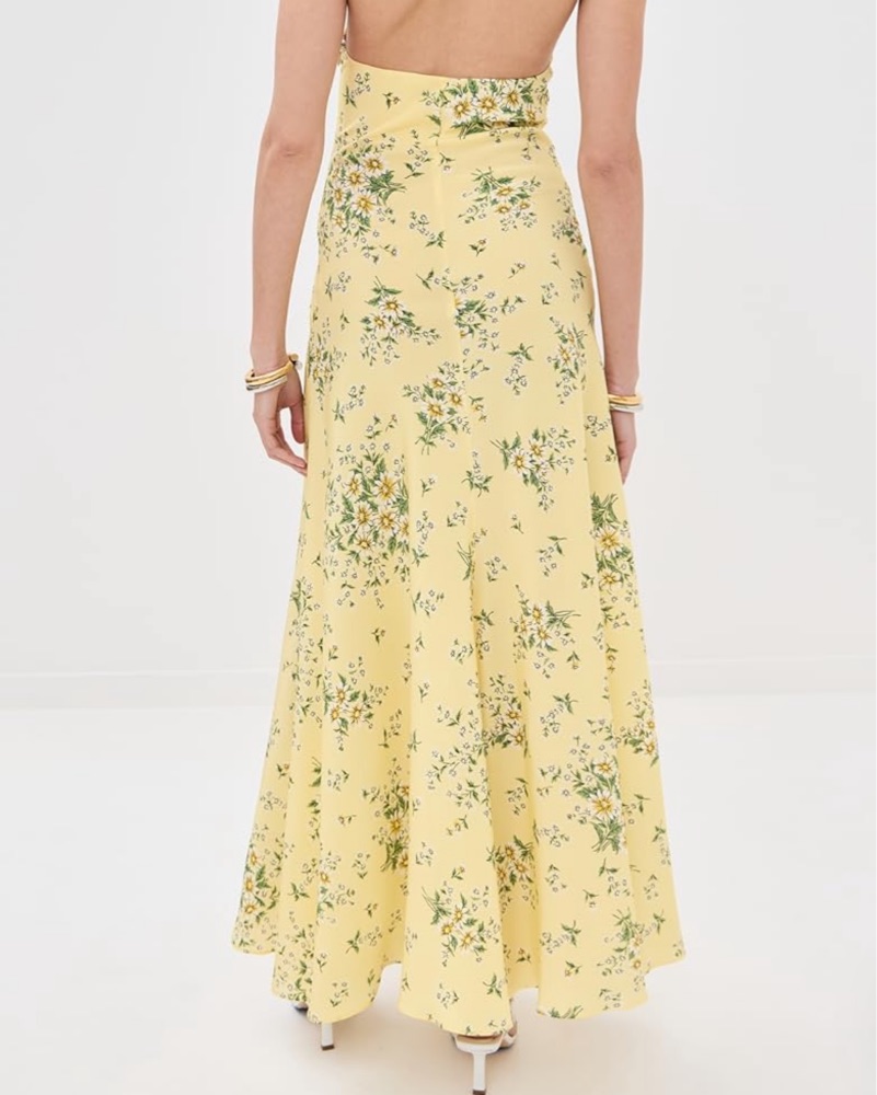 rodarte yellow silk dress Lace-trimmed silk charmeuse gown in yellow - Rodarte