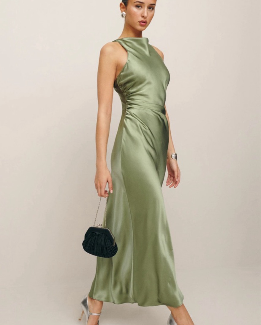 artichoke bridesmaid dresses Bridesmaids dresses feom Reformation (colors are Artichoke and Tarragon)