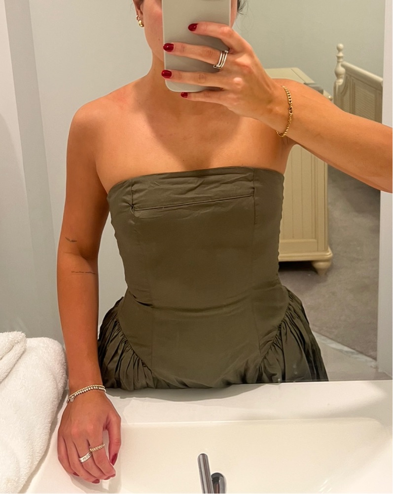 weworewhat strapless corset ruched dress Ruffle Corset Maxi Dress