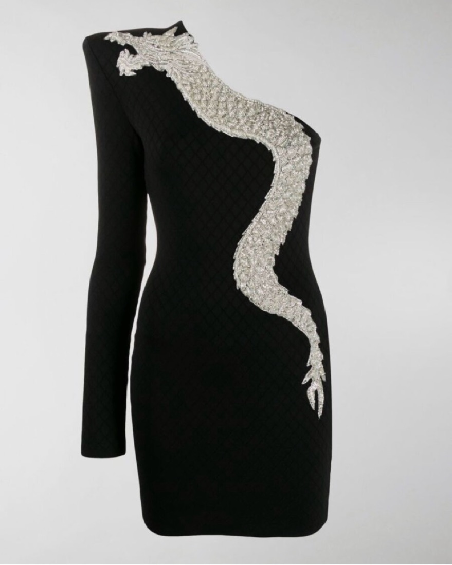 balmain one shoulder dress Smooth leather one-shoulder dress