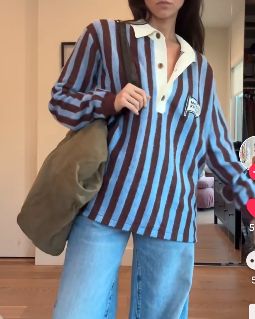 Alpaca Maison Kitsune Striped Rugby Polo by Maison Kitsuné - Pickle