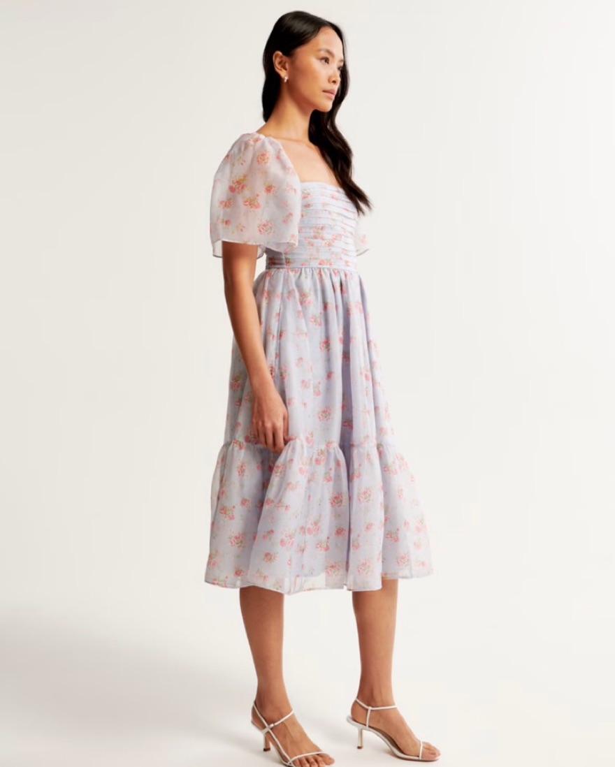 a line midi long sleeve dress Long-sleeved midi dress with gathered waist