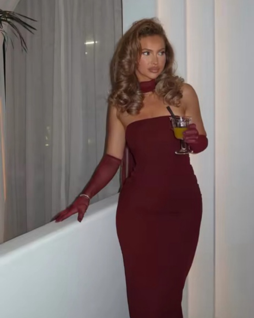 red formal dress with gloves Anastasia Velvet Formal Dress And Gloves Set main image 0