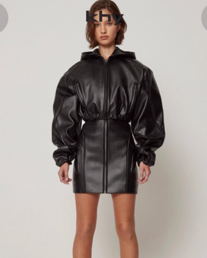 KHY Faux leather cropped hooded jacket by Khy - Pickle