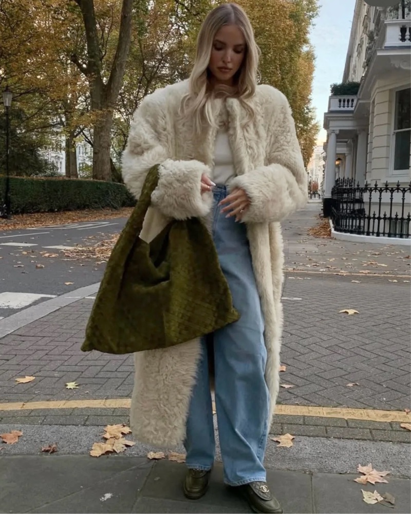 Toteme Silky Shearling Coat Eggnog by Toteme - Pickle