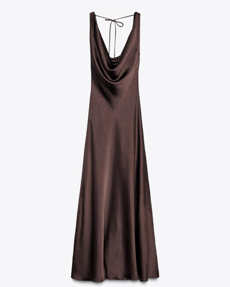 Zara Brown Satin Maxi Dress by ZARA - Pickle