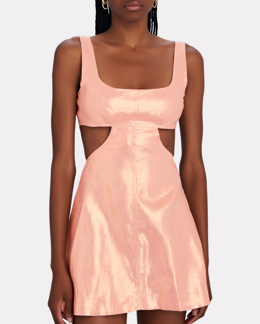 miyah cut out dress in pink metallic Superdown Miyah Maxi Dress XS Pink Metallic Cut Out Ruched Sleeveless  Bodycon