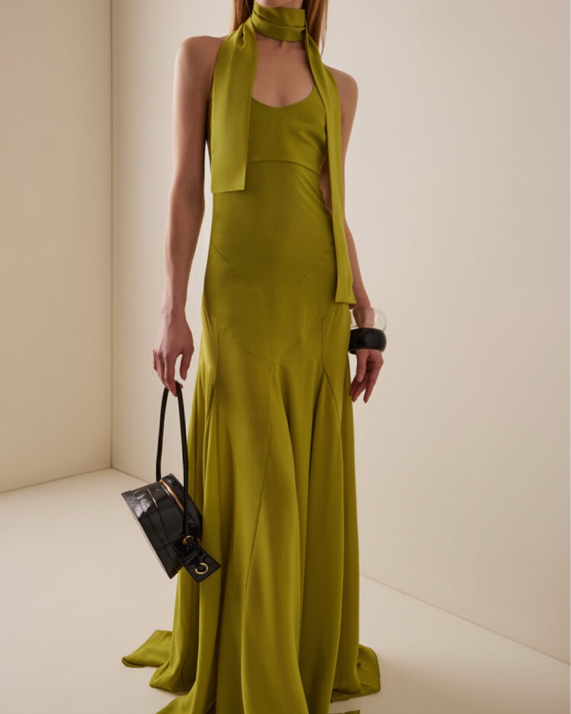 Siedres Raye Scarf Halter Gown by SIEDRES - Pickle