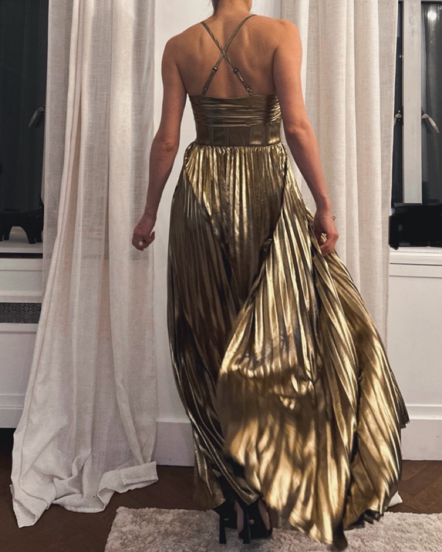 Gold Pleated Maxi Dress With Slit by Banana Republic - Pickle