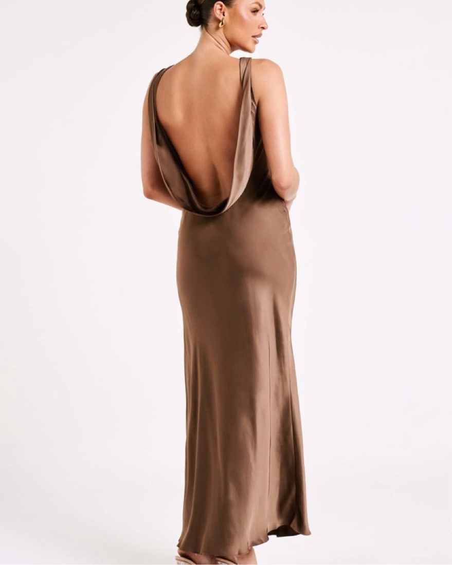 meshki bridesmaid dresses Iris Long Sleeve Satin Maxi Dress / Dark Chocolate | MESHKI main image 1