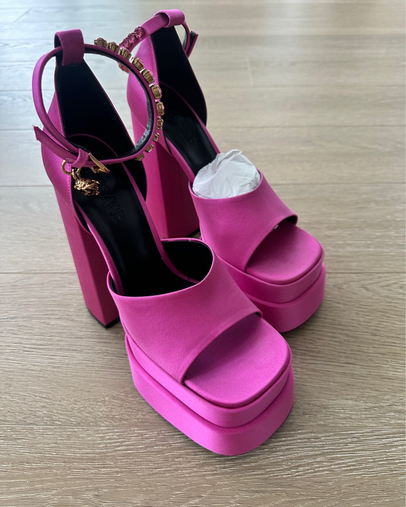 VERSACE Medusa Aevitas satin platform pumps by Versace - Pickle