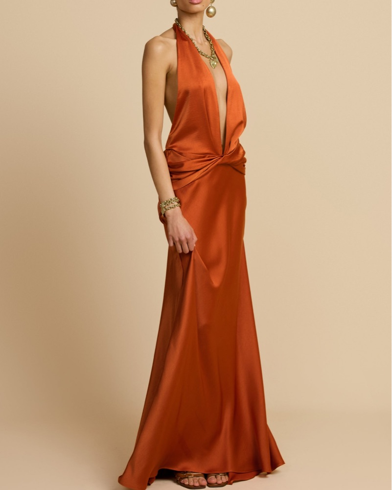 Arcina Ori Rust-Colored Halter Gown by Arcina Ori - Pickle