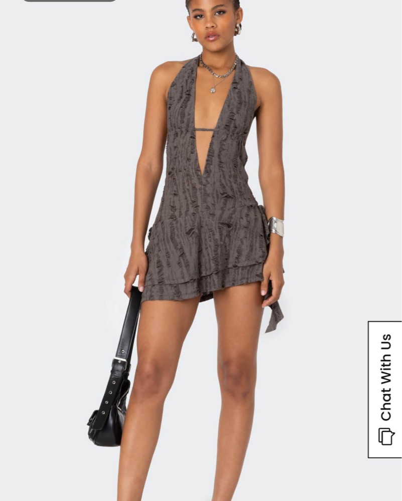 Edikted Shredded Backless Halter Dress by Edikted - Pickle