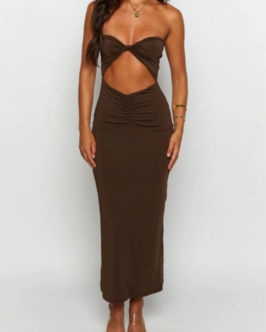 brown boutique dresses Women's long-sleeved dress brown