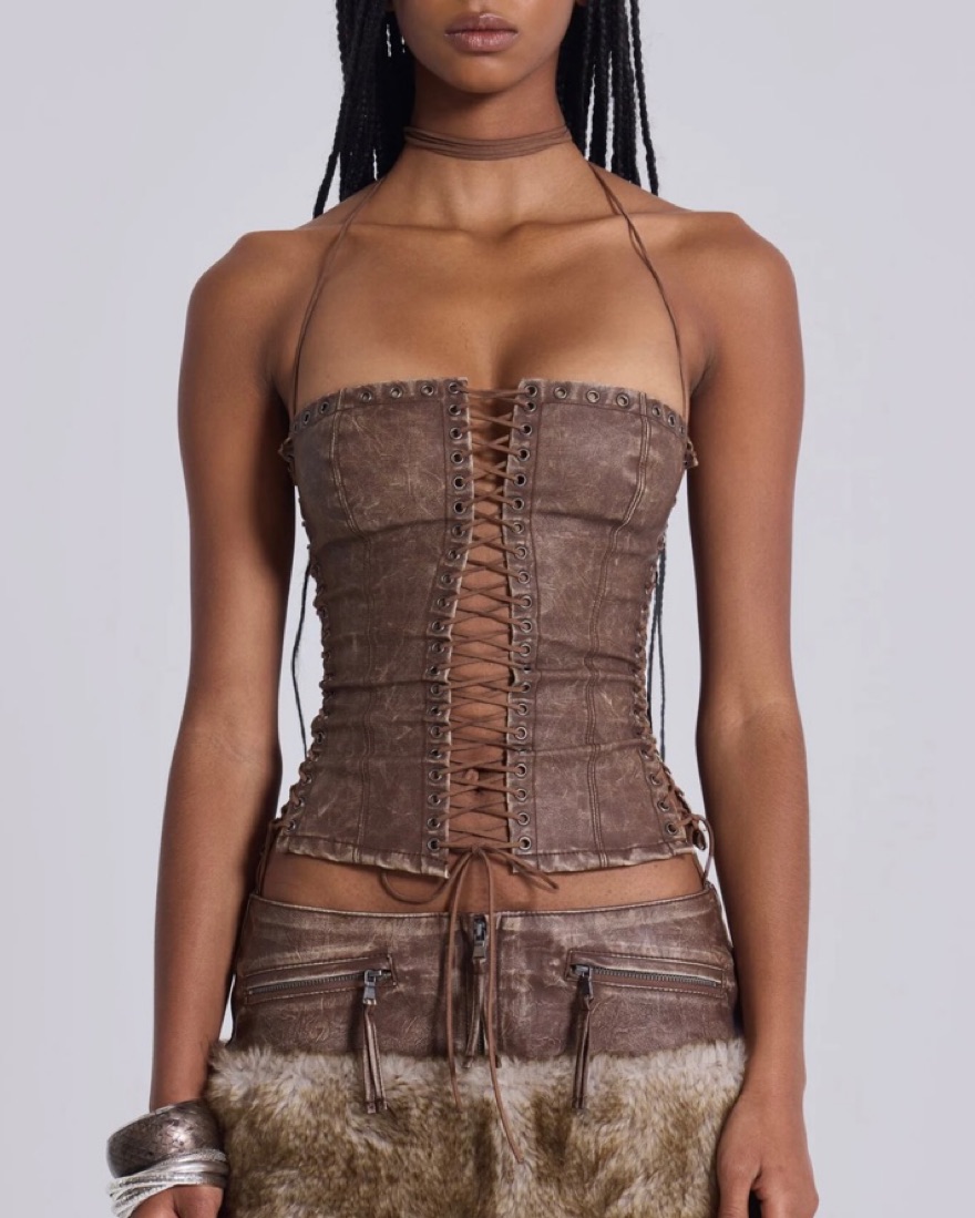 Jaded London Brown Faux Leather Corset by Jaded London - Pickle