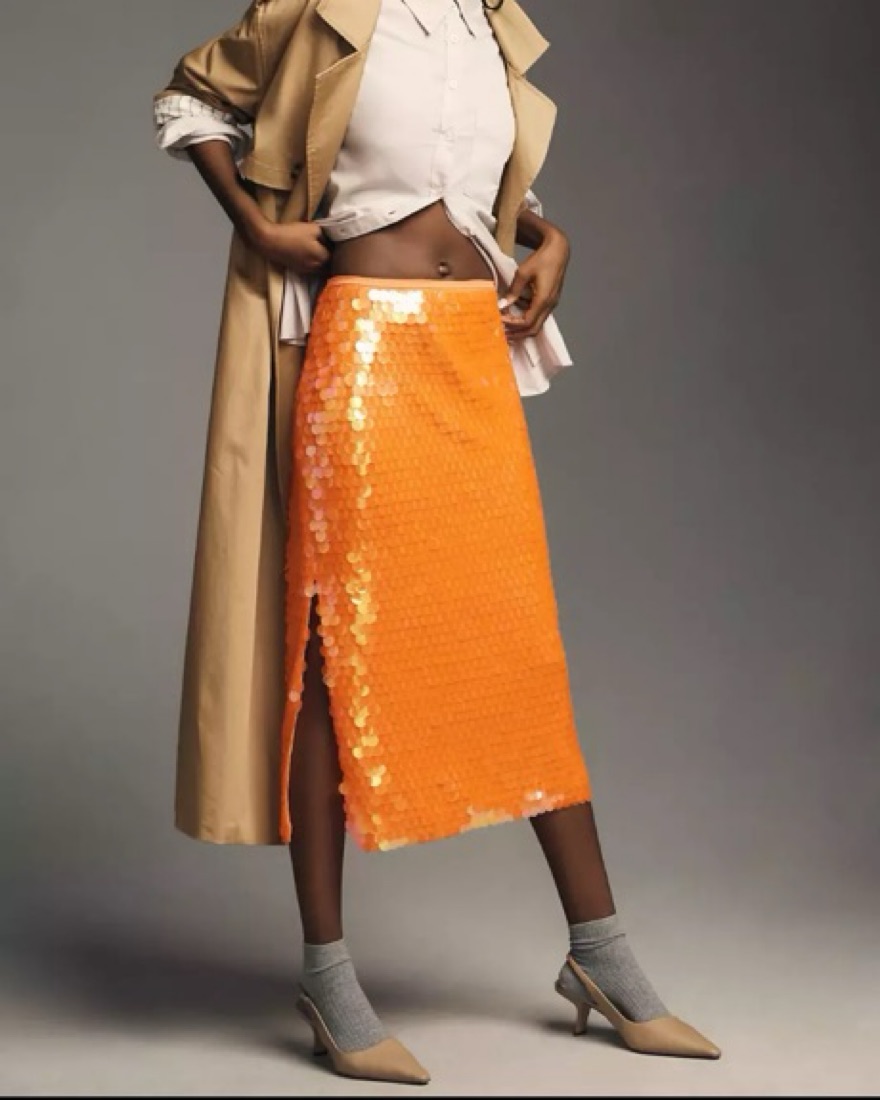 anthropologie orange sequin dress MISHA Sapphire Sequin Plunge Maxi Gown