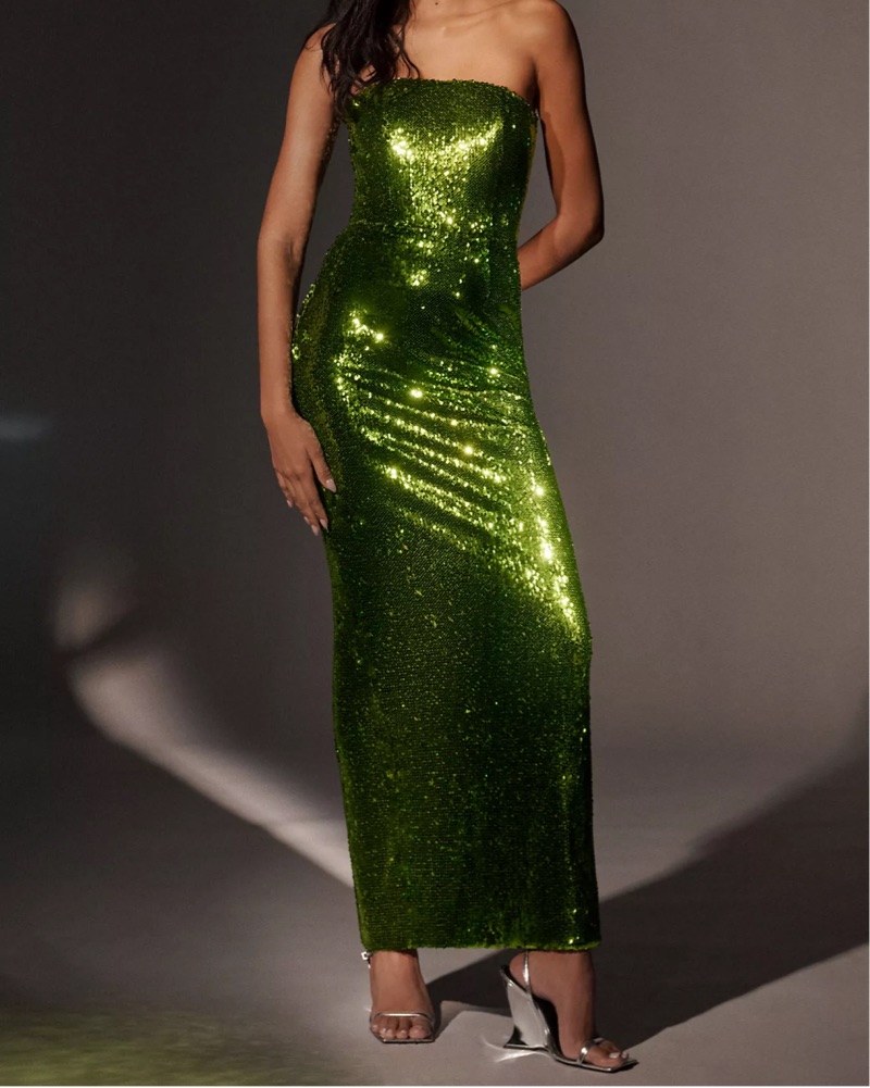 green sparkly strapless dress Electric Green Sequin Strapless Gown