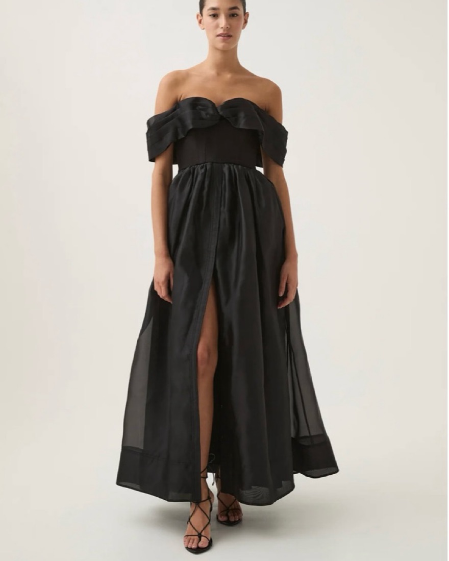 aje black long dress Mina Maxi Dress-BLACK / 4