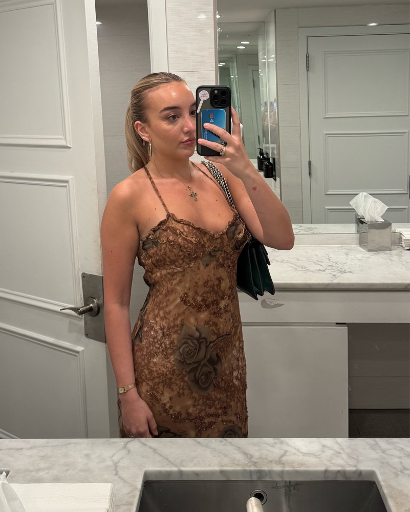 Brown Vintage Beaded Dress by Vintage - Pickle