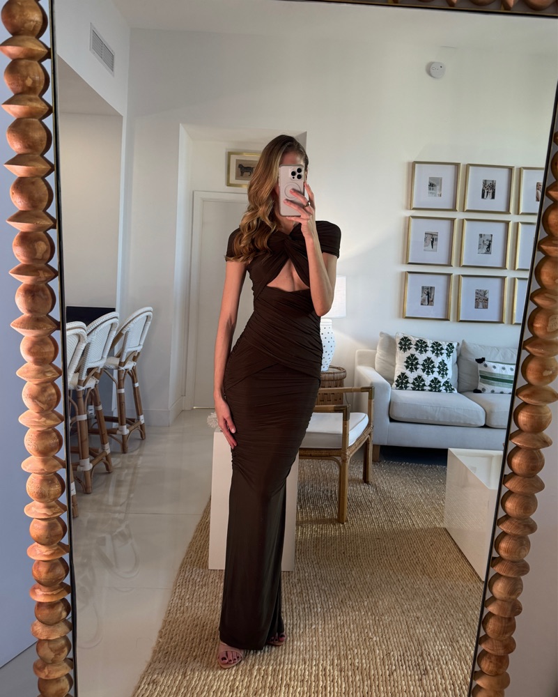 staud brown long dress Staud Marcel Silk Dress Earth main image 1