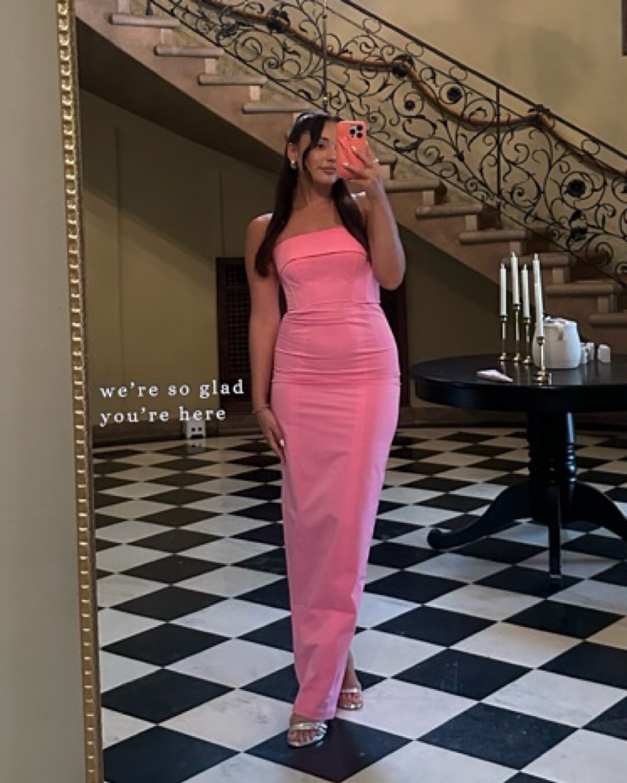 Helsa Pink Gown Tech Gabardine Long Stra by Helsa - Pickle