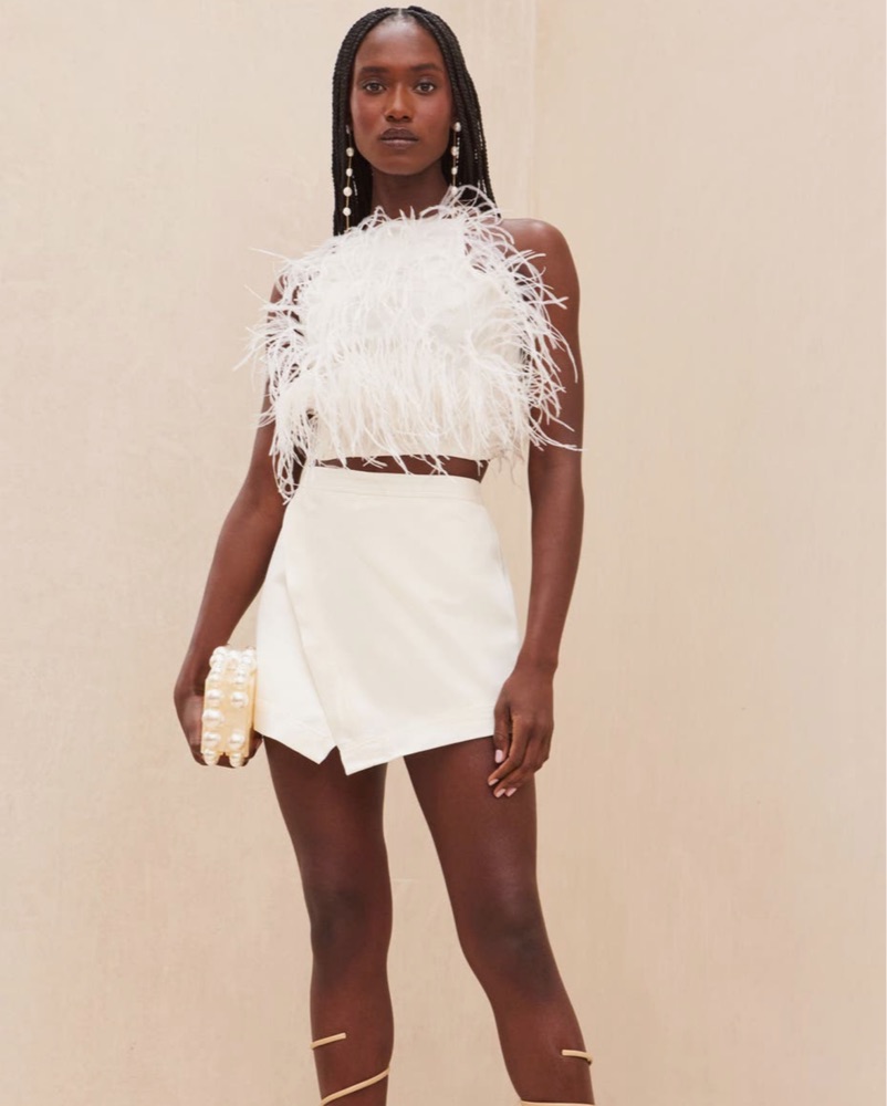 Cult Gaia White Joey Feather Halter Top by Cult Gaia - Pickle
