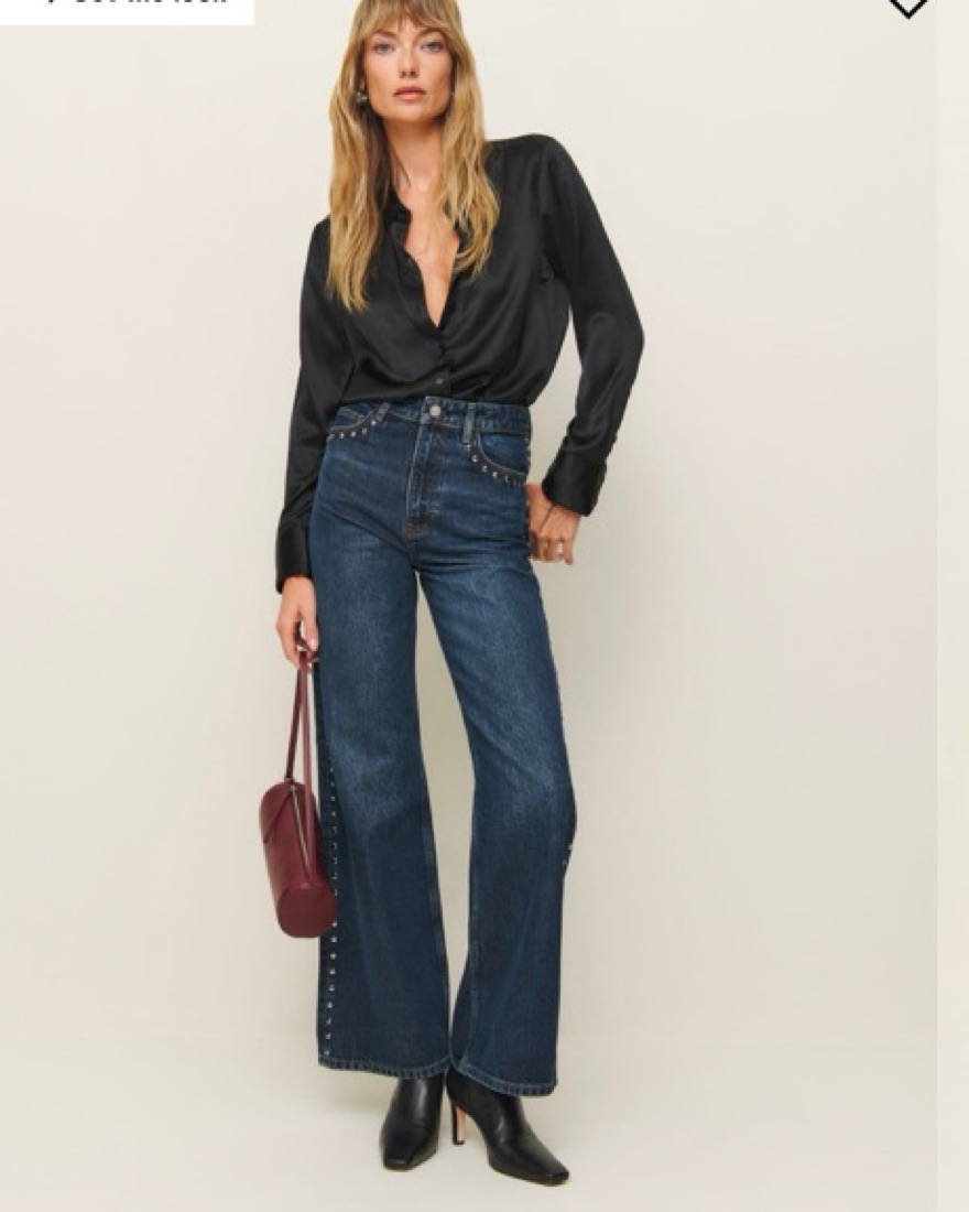 Cary’s Denim Shop Reformation - Cary Studded High-Rise Slouchy Jeans