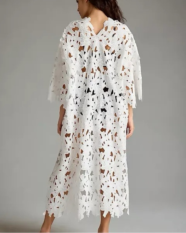 Anthropologie Floral Eyelet Kaftan by Anthropologie - Pickle